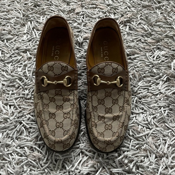 Gucci Loafers Horsebit GG Brown / Beige Monogram Canvas 9 US / 9 E Men’s - Picture 3 of 10
